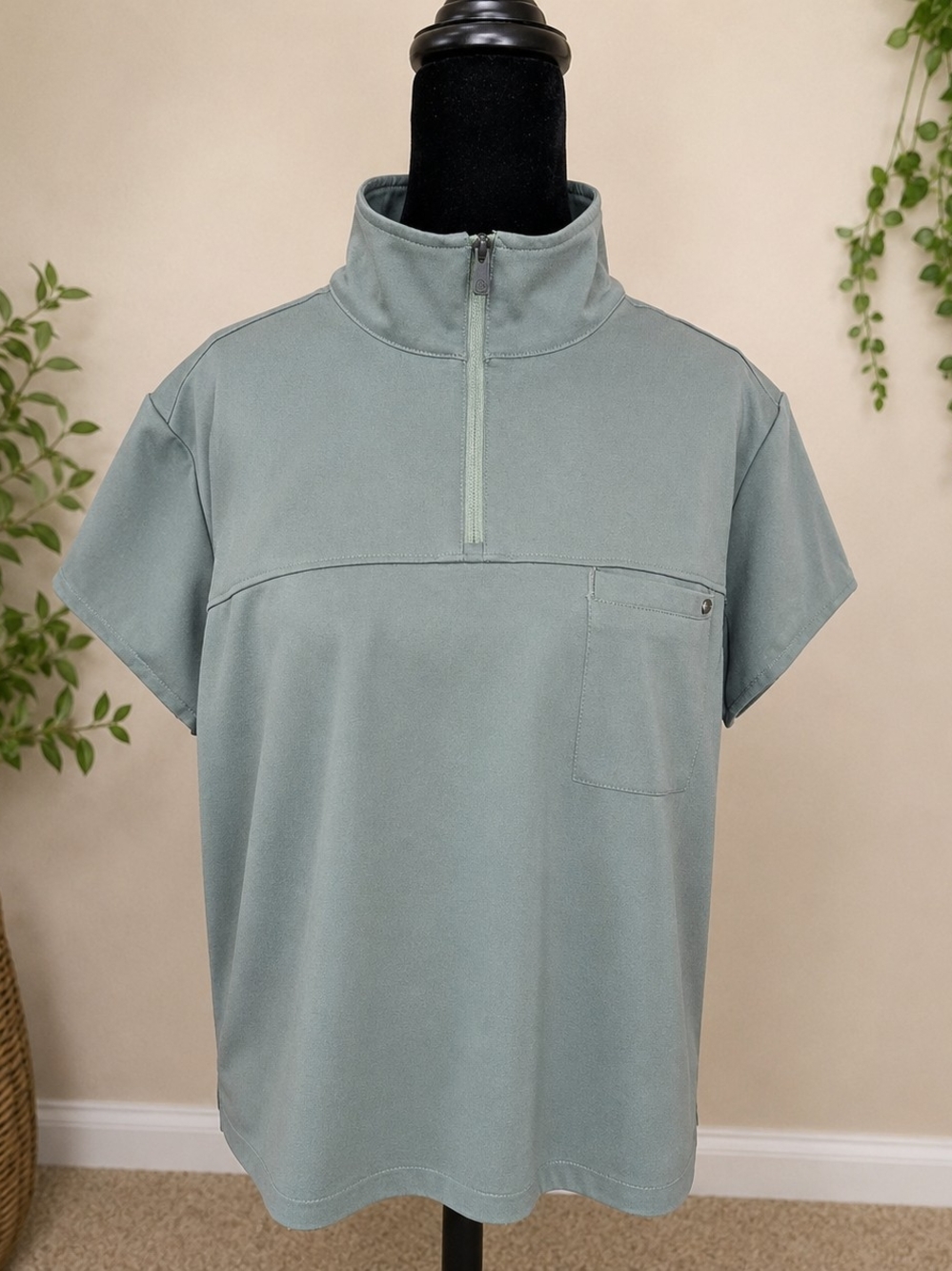 Healing Hands HH752 Olive Quarter Zip Scrub Top L Stretch